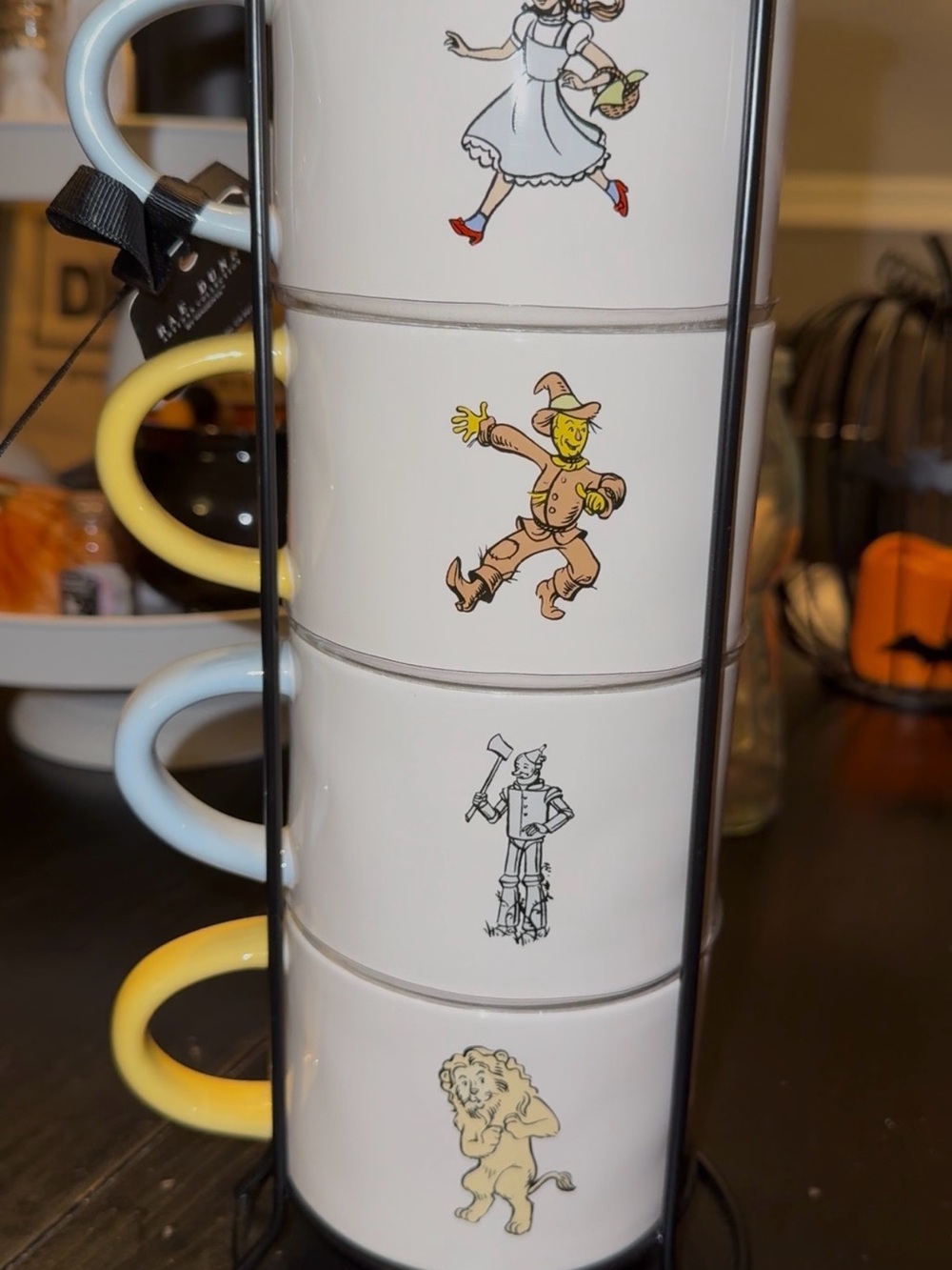 Rae Dunn Stackable Wizard of Oz Ceramic Mug Set in Yellow, Light Blue, White